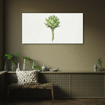 Green artichoke on white background Glass Print