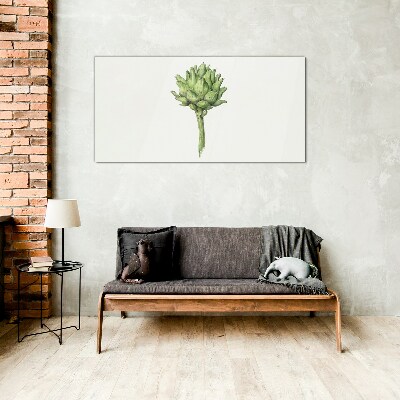 Green artichoke on white background Glass Print