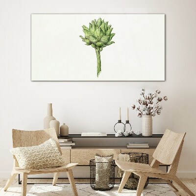 Green artichoke on white background Glass Print