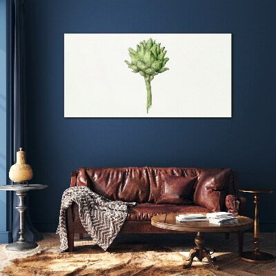 Green artichoke on white background Glass Print
