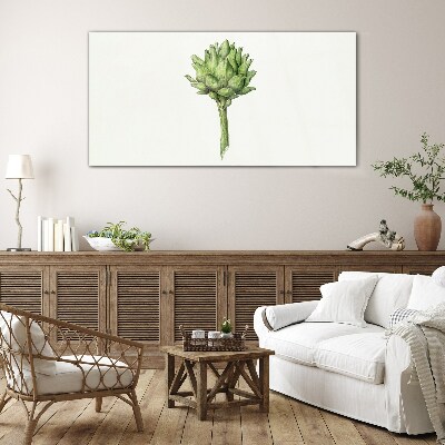 Green artichoke on white background Glass Print