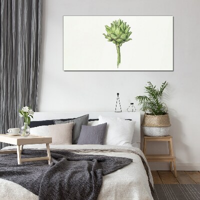 Green artichoke on white background Glass Print