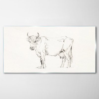 Cow on a white background Glass Print