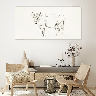 Cow on a white background Glass Print