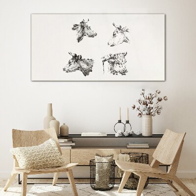 Black and white portrait of cattle Glass Print