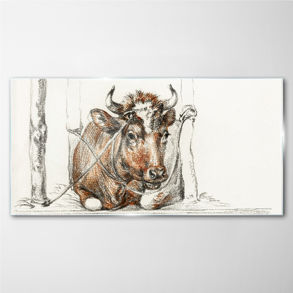 A peaceful cow in a rural setting Glass Print