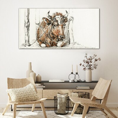 A peaceful cow in a rural setting Glass Print
