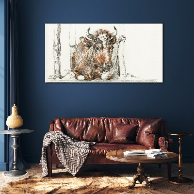 A peaceful cow in a rural setting Glass Print