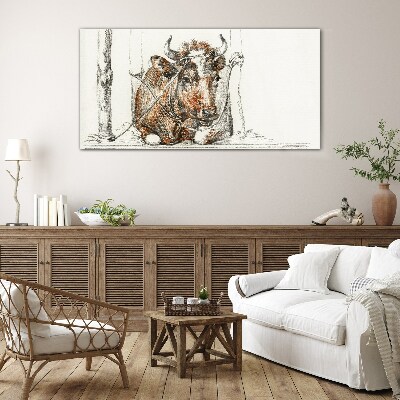 A peaceful cow in a rural setting Glass Print
