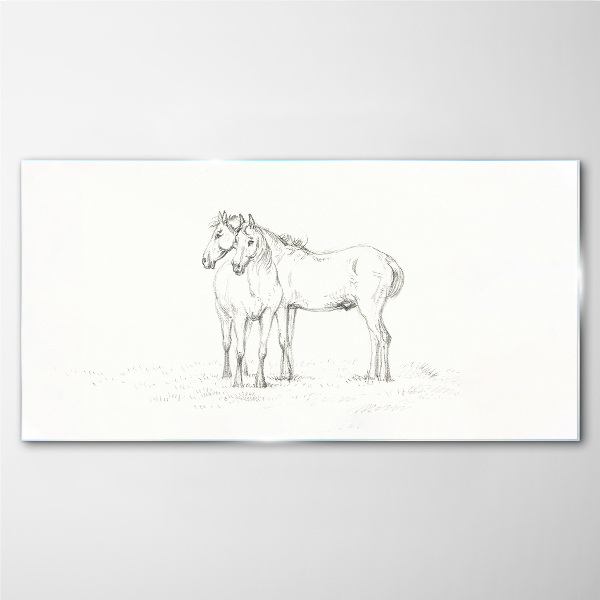 The proximity of horses in the shade Glass Print