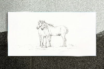 Drawing animals horses Glass Print