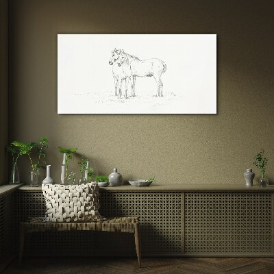 The proximity of horses in the shade Glass Print
