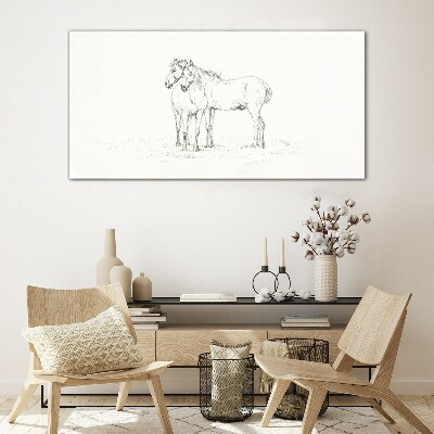 Drawing animals horses Glass Print