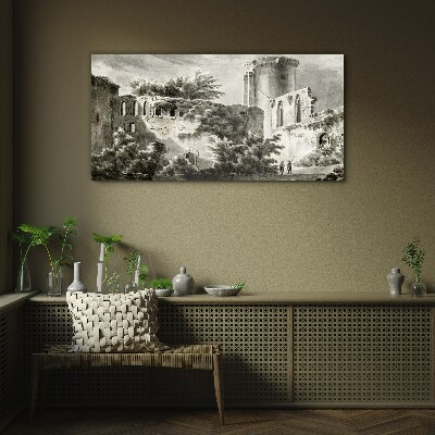 Ruins in the landscape Glass Print