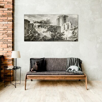 Ruins in the landscape Glass Print
