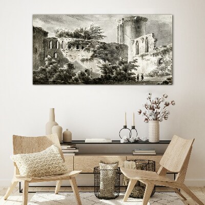 Ruins in the landscape Glass Print