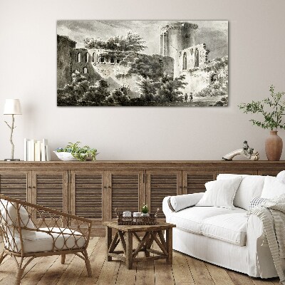 Ruins in the landscape Glass Print