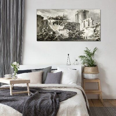 Ruins in the landscape Glass Print