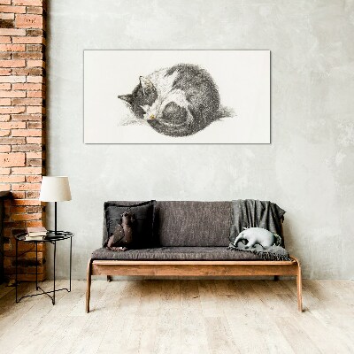 Cat's dream in monochromatic shades Glass Print