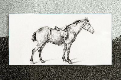 Drawing of a horse in the saddle Glass Print