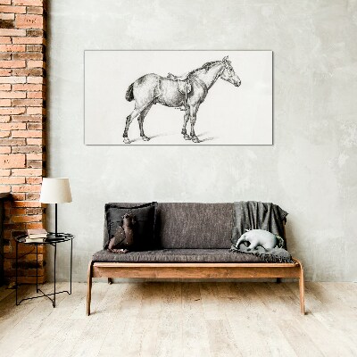 Drawing of a horse in the saddle Glass Print