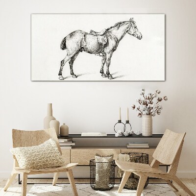 Drawing of a horse in the saddle Glass Print