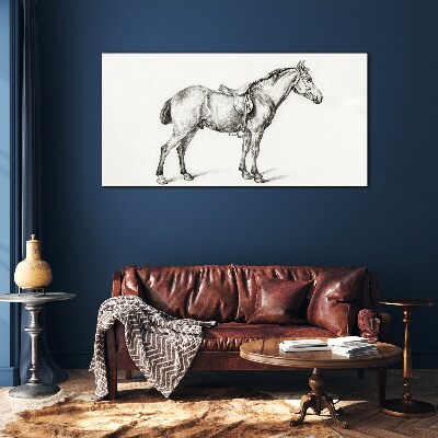 Drawing of a horse in the saddle Glass Print
