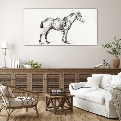 Drawing of a horse in the saddle Glass Print