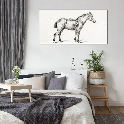 Drawing of a horse in the saddle Glass Print