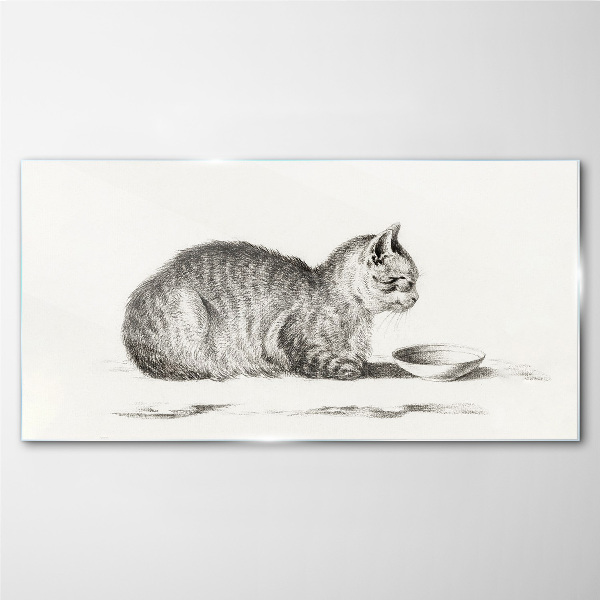 Idyllic cat at the bowl Glass Print
