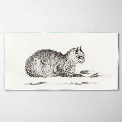 Idyllic cat at the bowl Glass Print