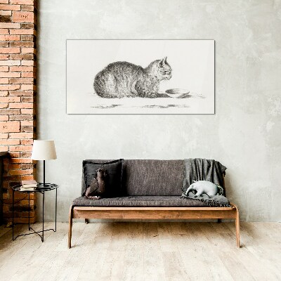 Idyllic cat at the bowl Glass Print
