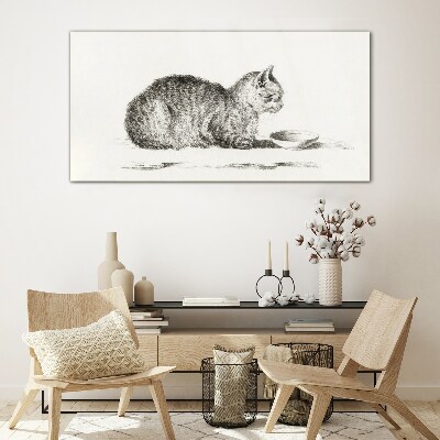 Idyllic cat at the bowl Glass Print