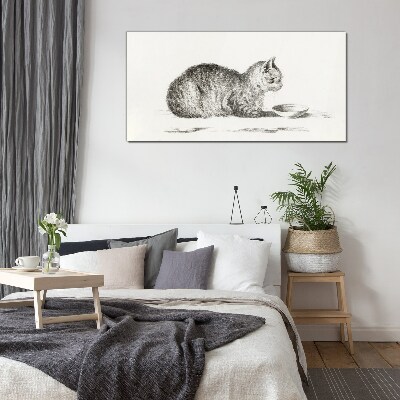 Idyllic cat at the bowl Glass Print