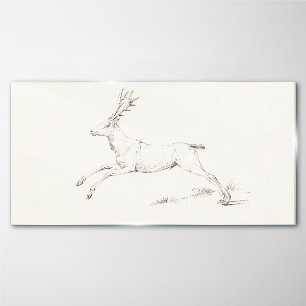 Jumping deer on white background Glass Print