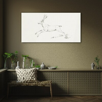 Jumping deer on white background Glass Print