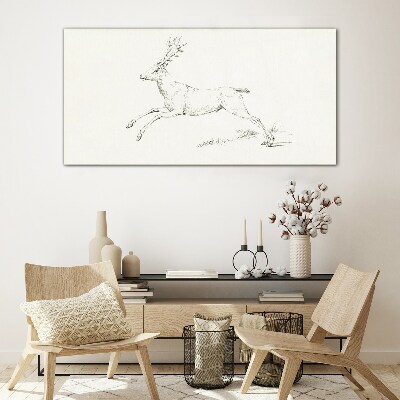 Jumping deer on white background Glass Print