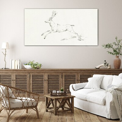 Jumping deer on white background Glass Print
