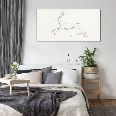 Jumping deer on white background Glass Print