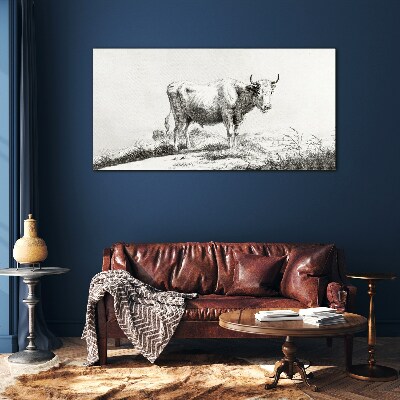 Black cow in the pasture Glass Print