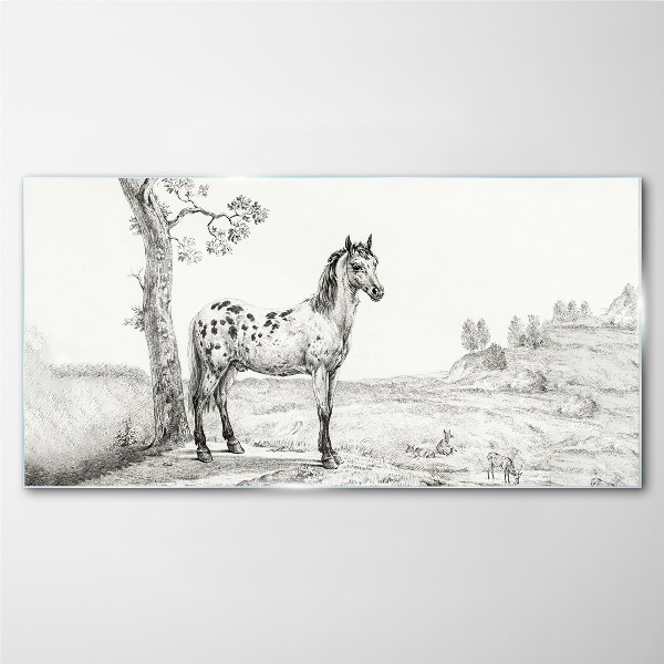 Drawing animals horse Glass Print