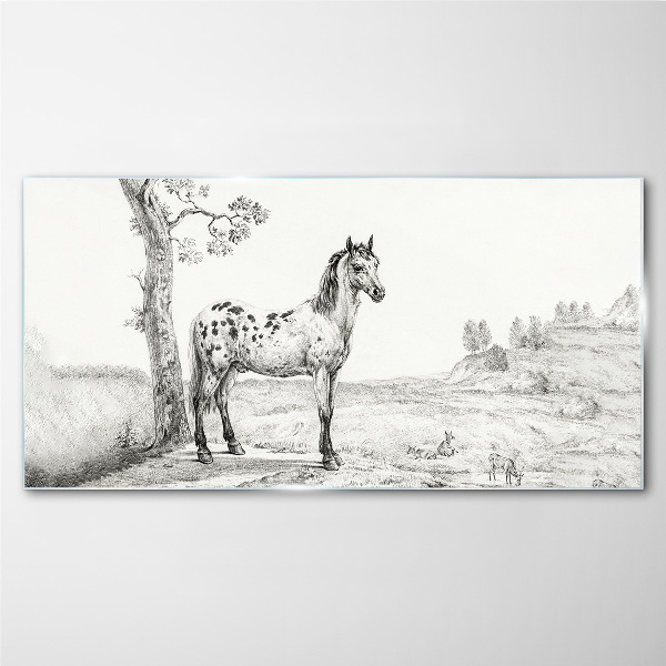 Horses in the landscape Glass Print
