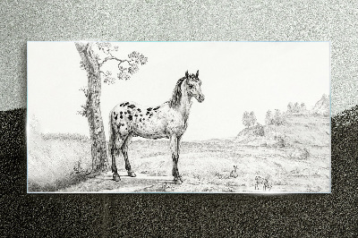 Horses in the landscape Glass Print