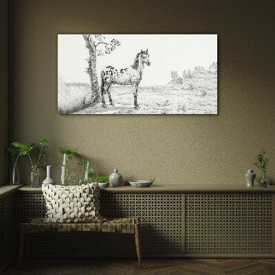 Horses in the landscape Glass Print