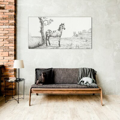 Horses in the landscape Glass Print