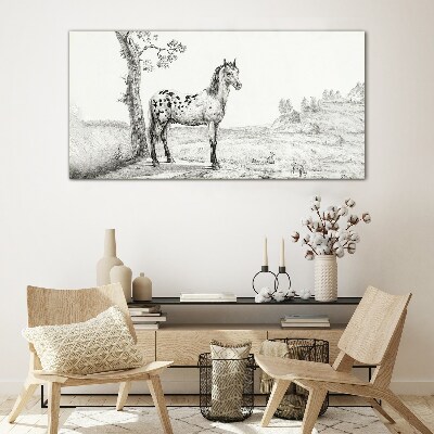 Horses in the landscape Glass Print