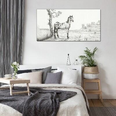 Horses in the landscape Glass Print