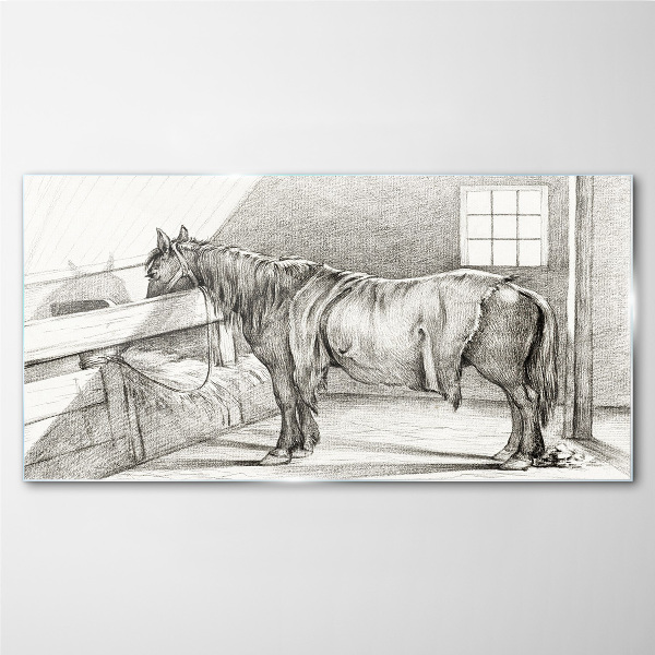 A calm horse in the stable Glass Print