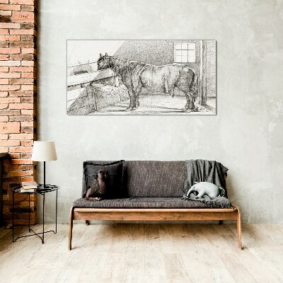 A calm horse in the stable Glass Print