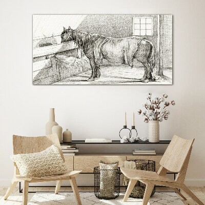 A calm horse in the stable Glass Print